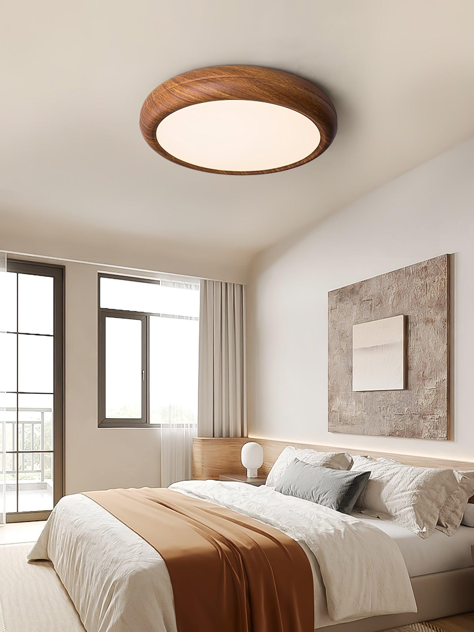 Nordic Minimalist Wood Grain Round LED Ceiling Light Flush Mount Overhead Fixture