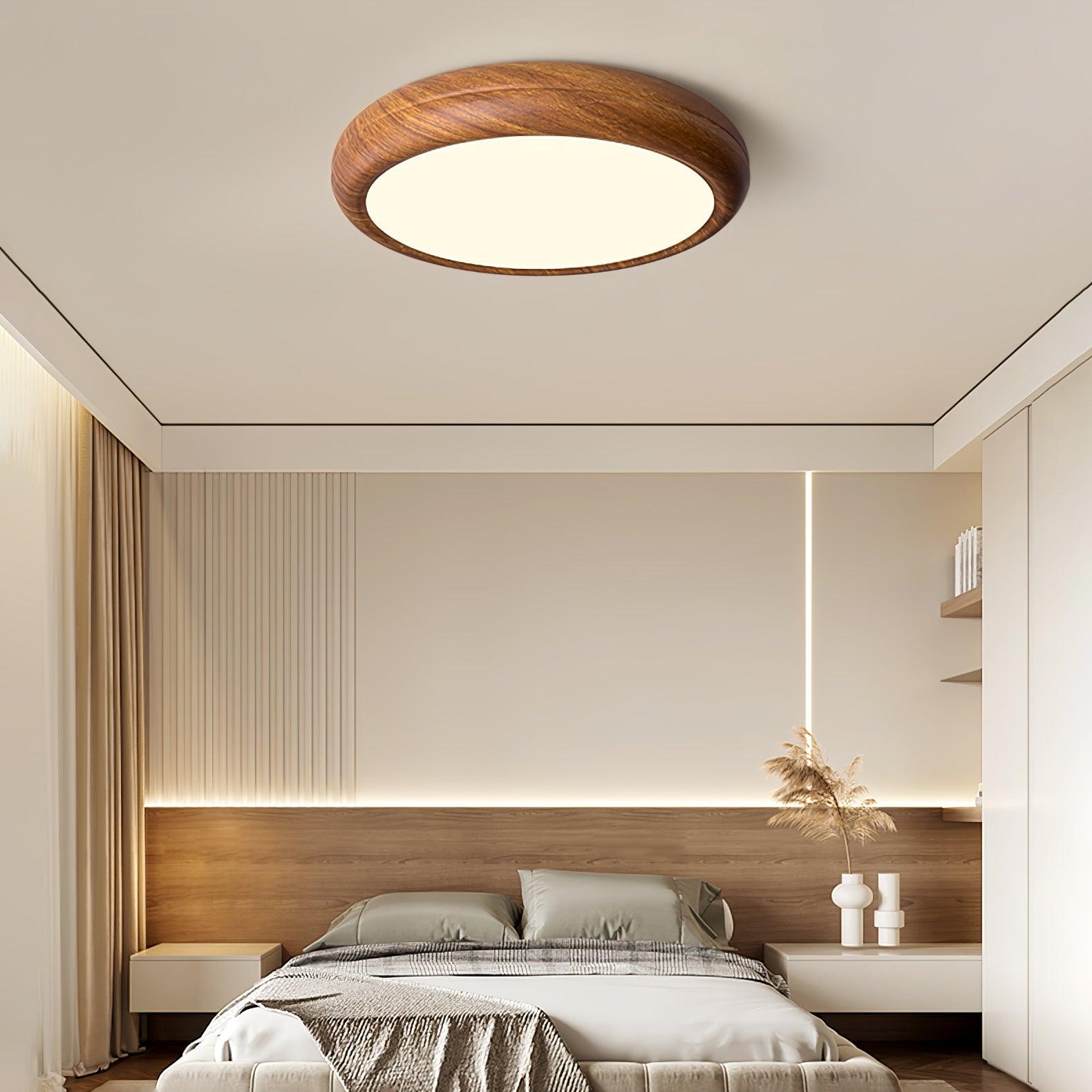 Nordic Minimalist Wood Grain Round LED Ceiling Light Flush Mount Overhead Fixture