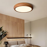 Nordic Minimalist Wood Grain Round LED Ceiling Light Flush Mount Overhead Fixture