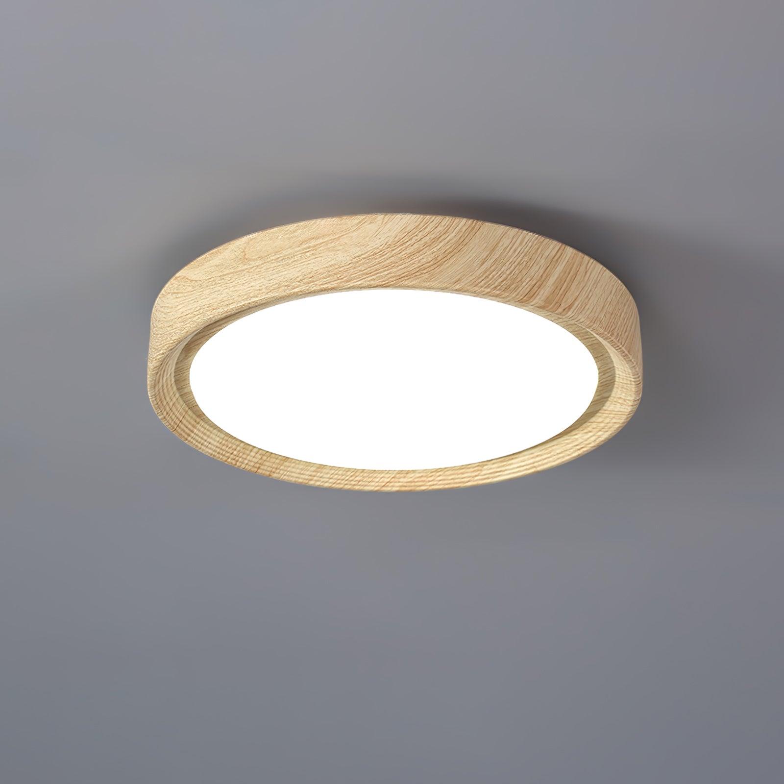 Nordic Minimalist Wood Grain Round LED Ceiling Light Flush Mount Overhead Fixture