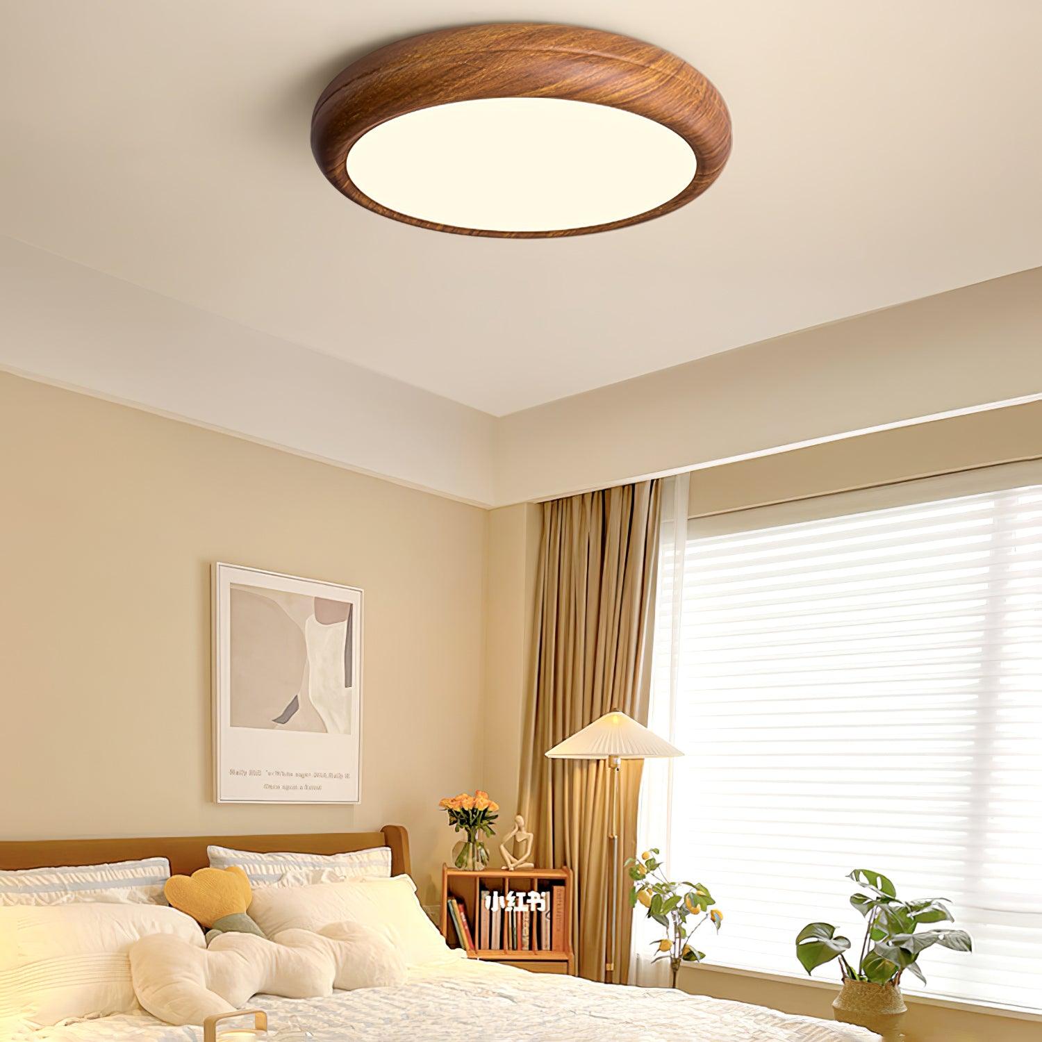 Nordic Minimalist Wood Grain Round LED Ceiling Light Flush Mount Overhead Fixture