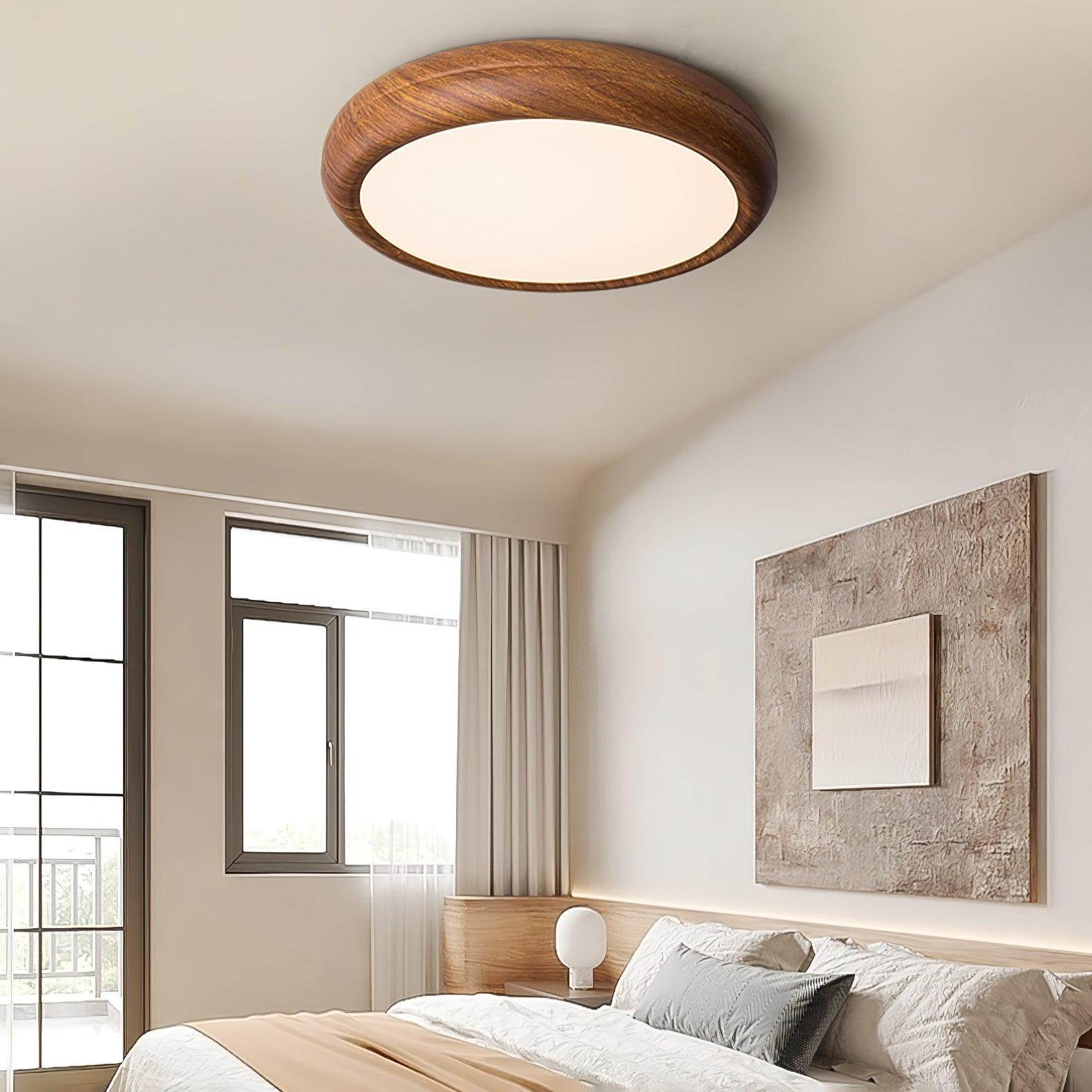 Nordic Minimalist Wood Grain Round LED Ceiling Light Flush Mount Overhead Fixture