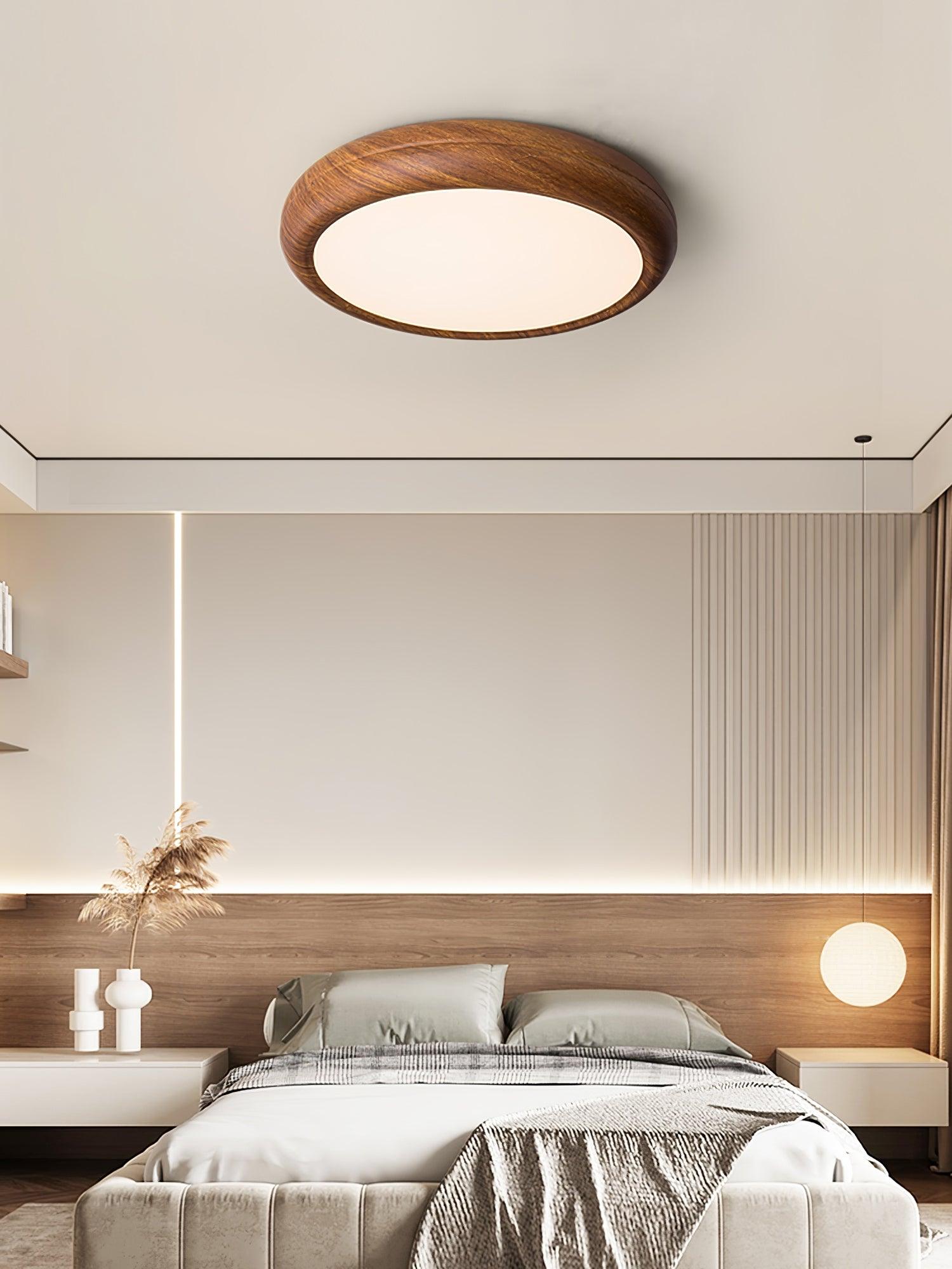 Nordic Minimalist Wood Grain Round LED Ceiling Light Flush Mount Overhead Fixture