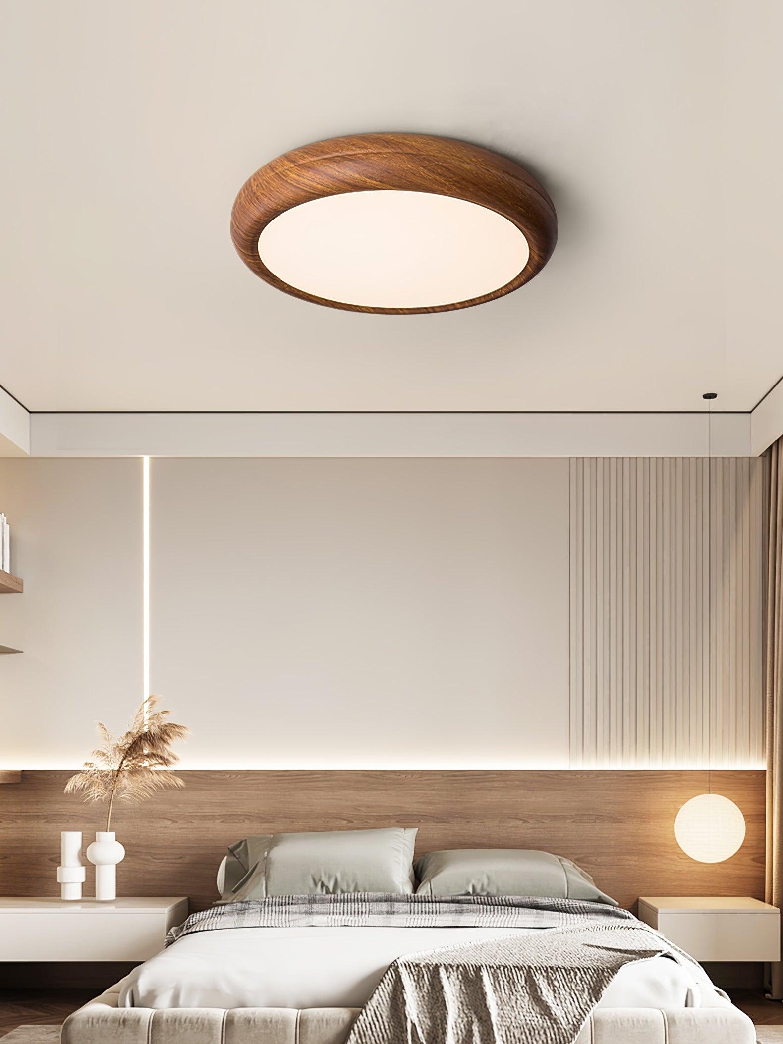 Nordic Minimalist Wood Grain Round LED Ceiling Light Flush Mount Overhead Fixture