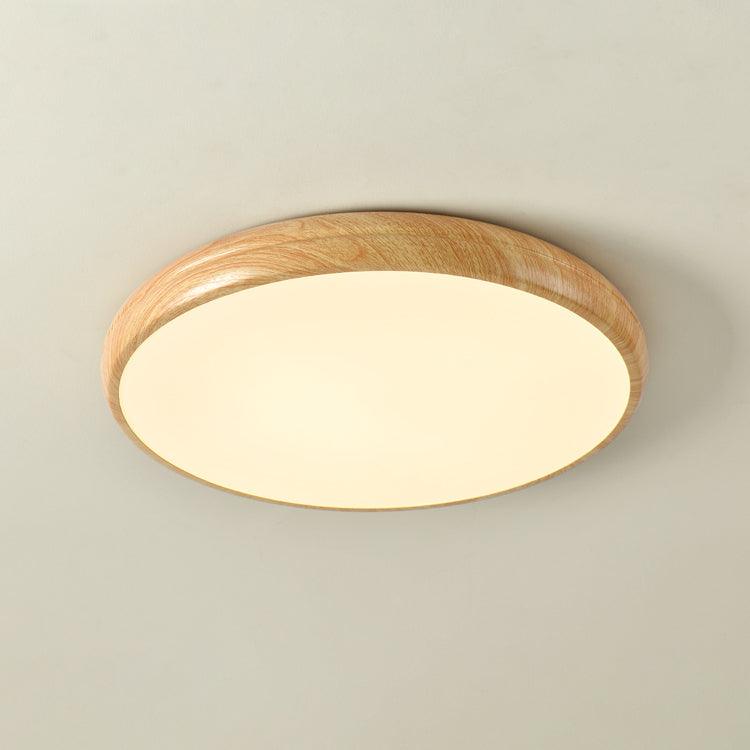 Nordic Minimalist Wood Grain Round LED Ceiling Light Flush Mount Overhead Fixture