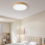 Nordic Minimalist Wood Grain Round LED Ceiling Light Flush Mount Overhead Fixture