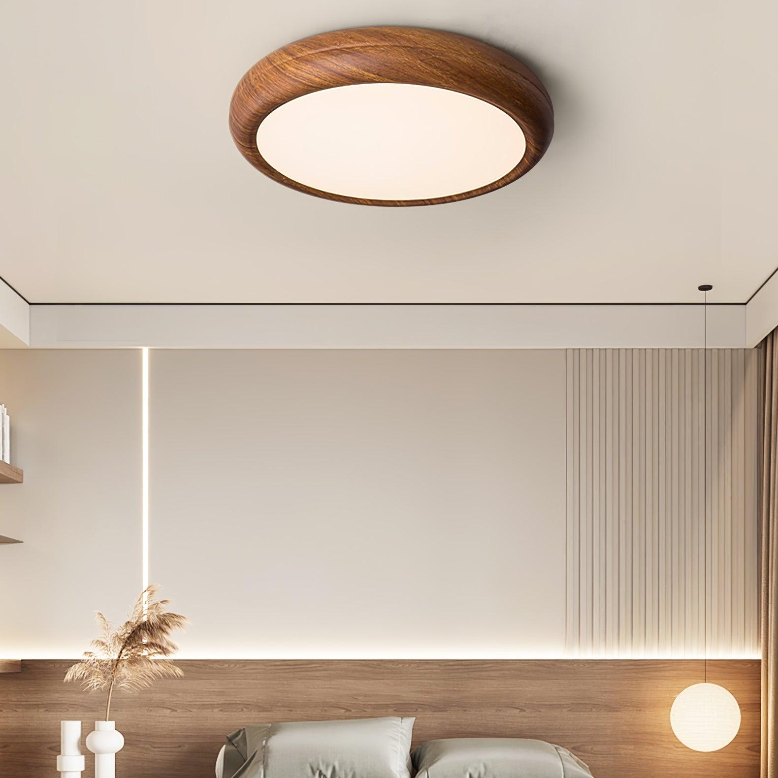 Nordic Minimalist Wood Grain Round LED Ceiling Light Flush Mount Overhead Fixture