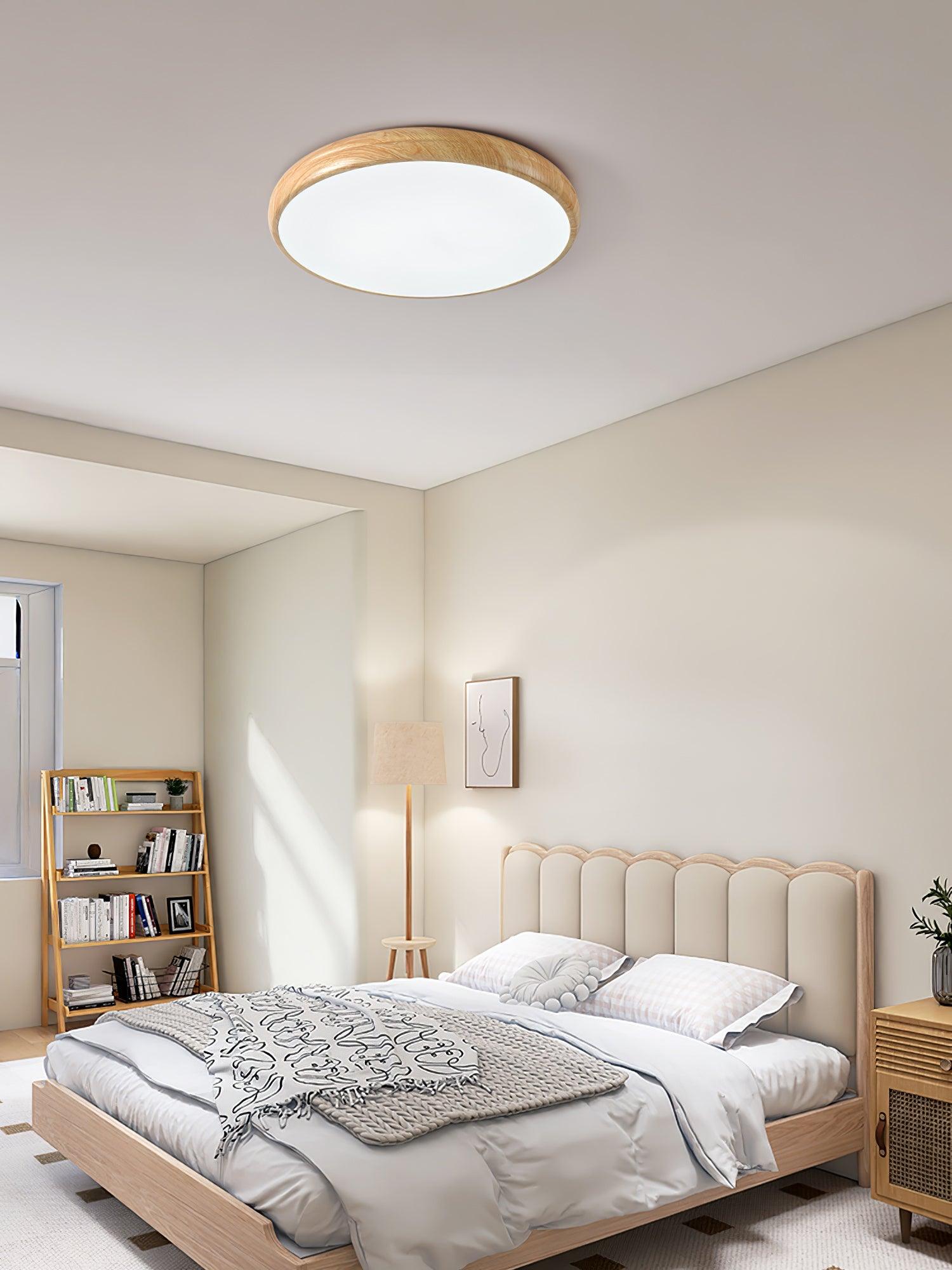 Nordic Minimalist Wood Grain Round LED Ceiling Light Flush Mount Overhead Fixture