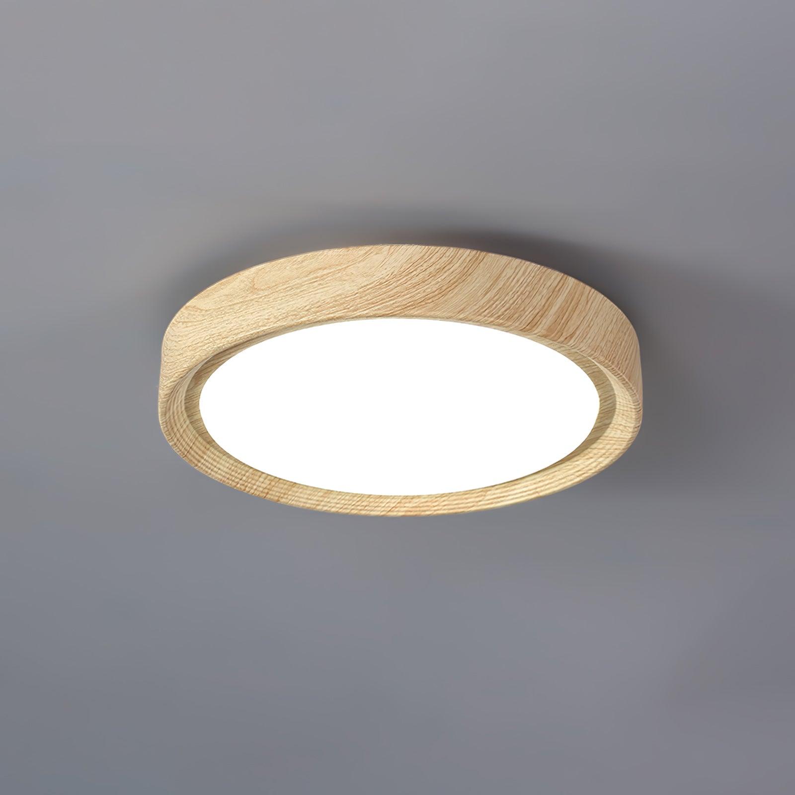 Nordic Minimalist Wood Grain Round LED Ceiling Light Flush Mount Overhead Fixture