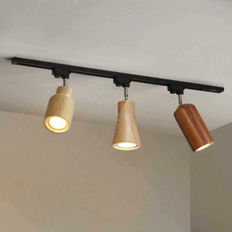 Modern Wood and Steel Adjustable Track Lighting Fixture for Ceiling or Wall Mount
