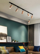 Modern Wood and Steel Adjustable Track Lighting Fixture for Ceiling or Wall Mount