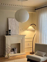 Rustic Wooden Bead Floor Lamp with White Fabric Shade for Mid Century Modern Interior Lighting