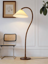 Rustic Wooden Bead Floor Lamp with White Fabric Shade for Mid Century Modern Interior Lighting
