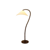 Rustic Wooden Bead Floor Lamp with White Fabric Shade for Mid Century Modern Interior Lighting
