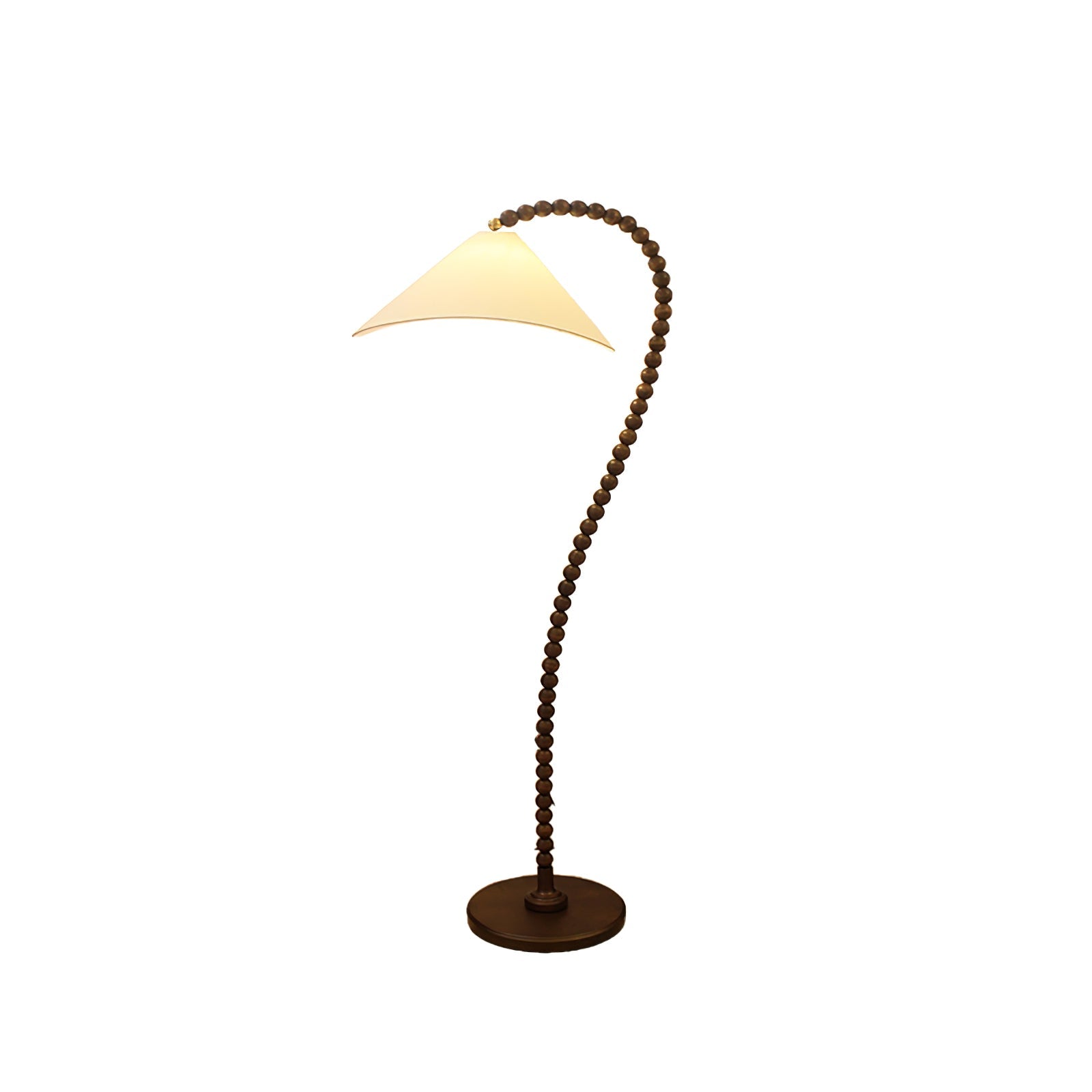 Rustic Wooden Bead Floor Lamp with White Fabric Shade for Mid Century Modern Interior Lighting