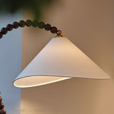 Rustic Wooden Bead Floor Lamp with White Fabric Shade for Mid Century Modern Interior Lighting
