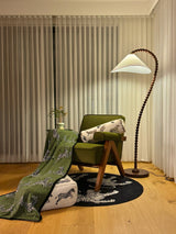 Rustic Wooden Bead Floor Lamp with White Fabric Shade for Mid Century Modern Interior Lighting