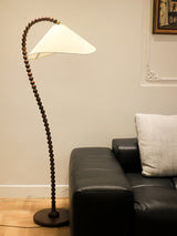 Rustic Wooden Bead Floor Lamp with White Fabric Shade for Mid Century Modern Interior Lighting