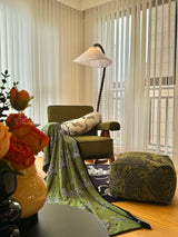 Rustic Wooden Bead Floor Lamp with White Fabric Shade for Mid Century Modern Interior Lighting
