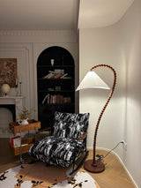 Rustic Wooden Bead Floor Lamp with White Fabric Shade for Mid Century Modern Interior Lighting