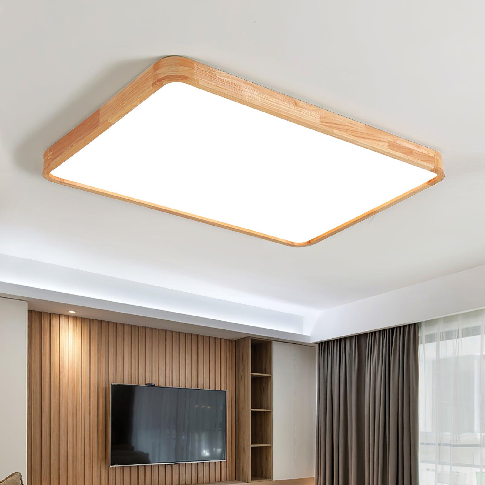 Modern Wooden Geometric LED Flush Mount Ceiling Light for Bedroom and Living Room Lighting