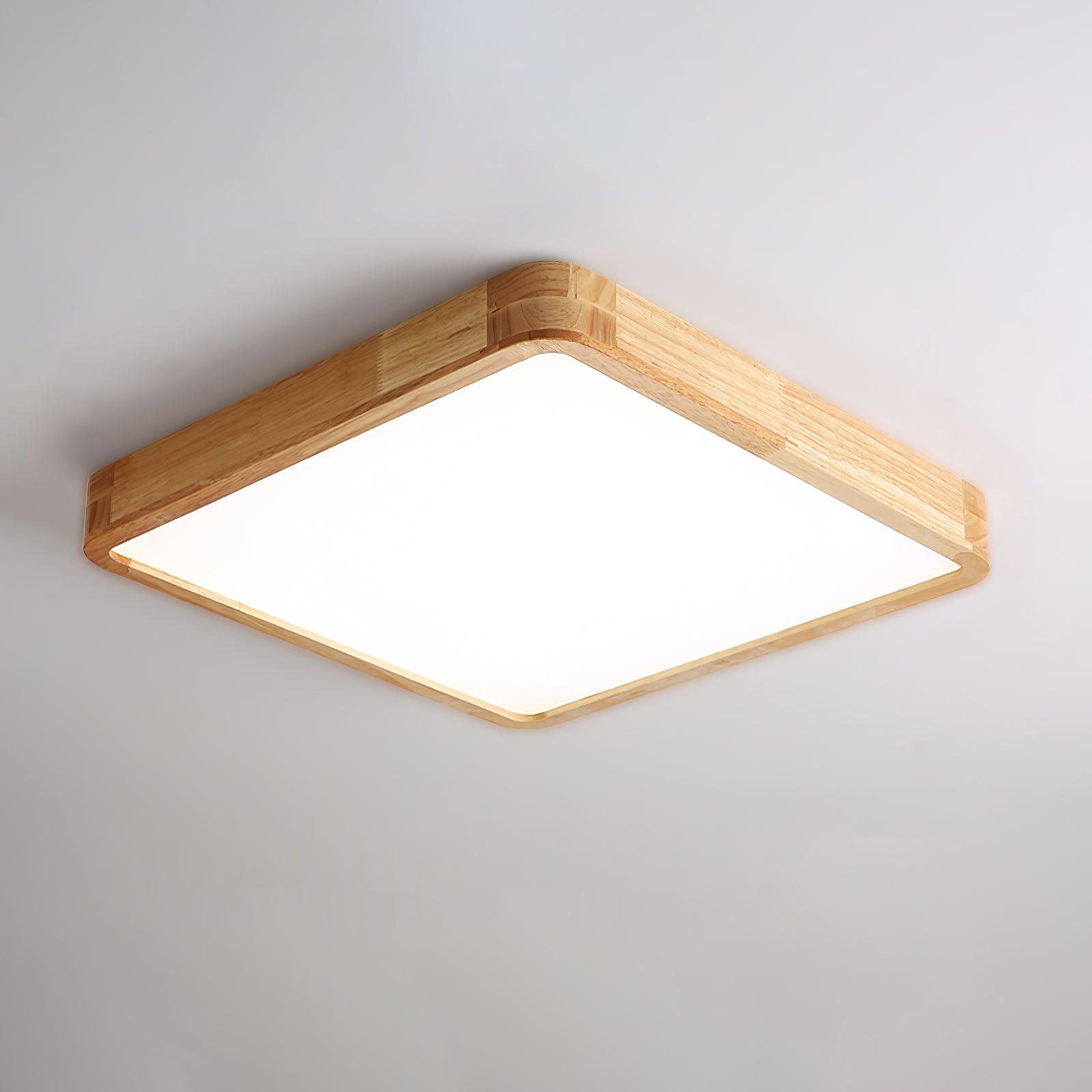 Modern Wooden Geometric LED Flush Mount Ceiling Light for Bedroom and Living Room Lighting