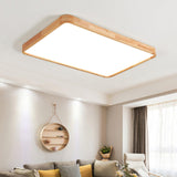 Modern Wooden Geometric LED Flush Mount Ceiling Light for Bedroom and Living Room Lighting