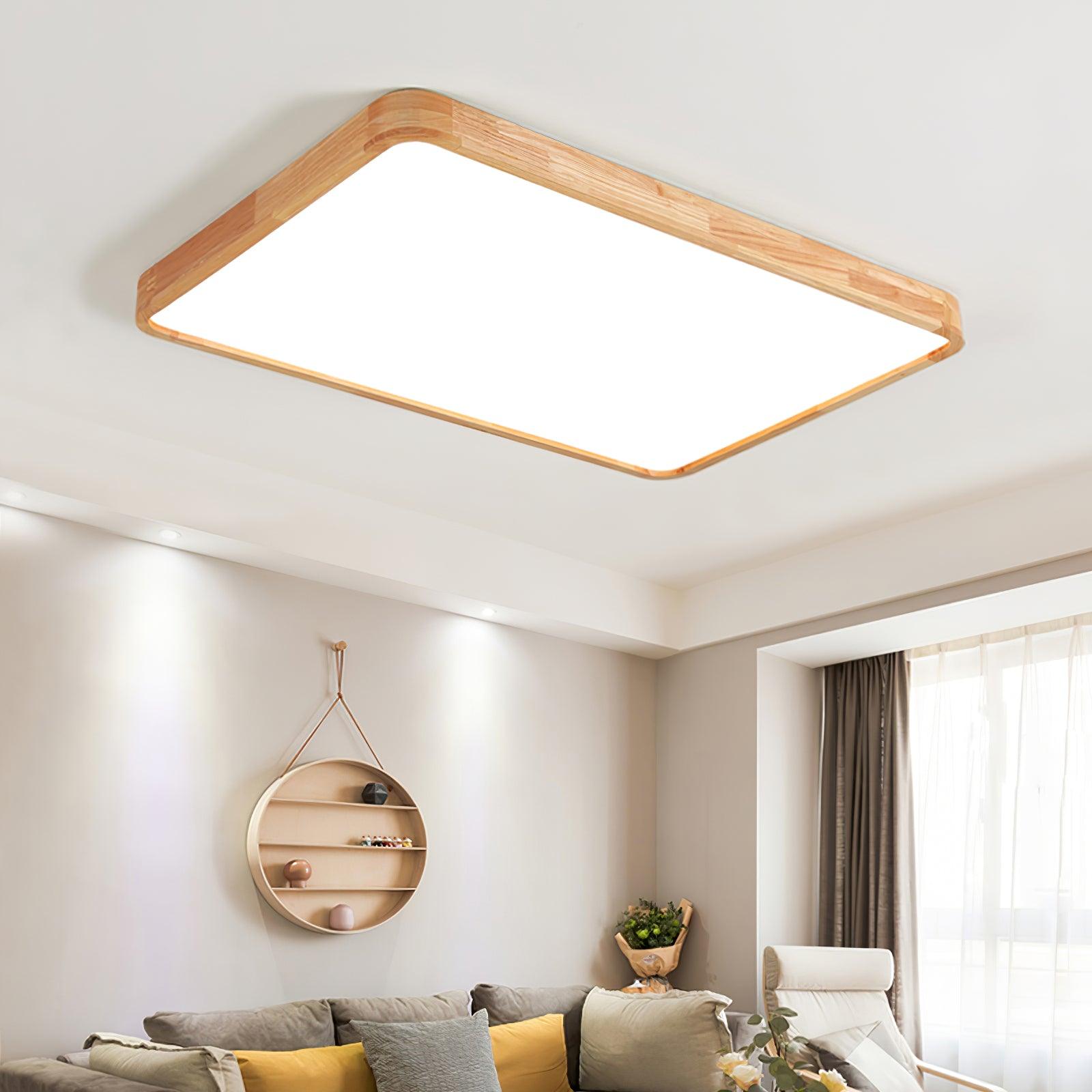 Modern Wooden Geometric LED Flush Mount Ceiling Light for Bedroom and Living Room Lighting
