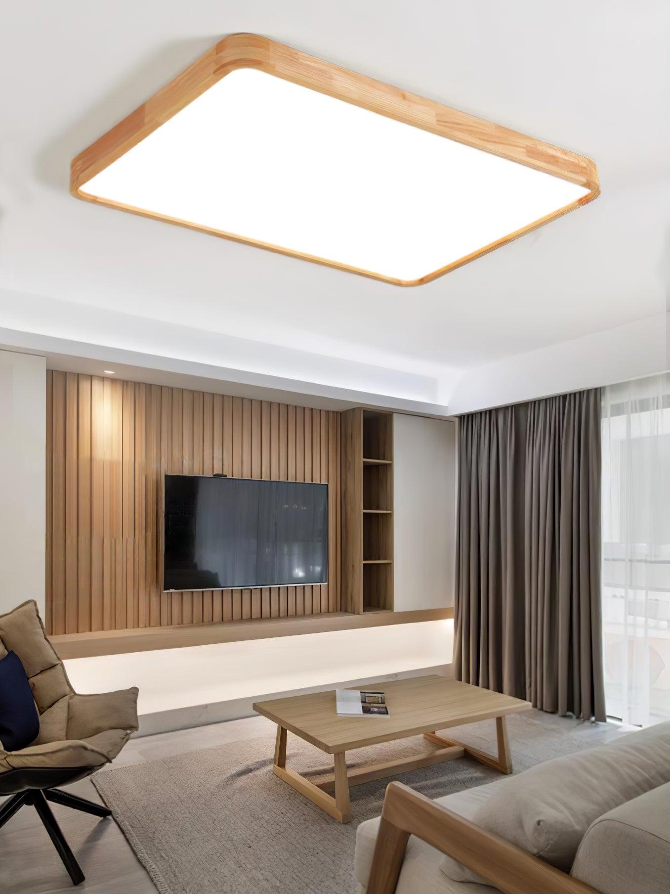 Modern Wooden Geometric LED Flush Mount Ceiling Light for Bedroom and Living Room Lighting