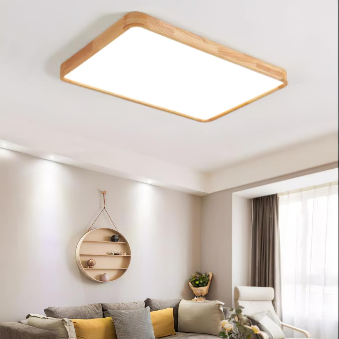 Modern Wooden Geometric LED Flush Mount Ceiling Light for Bedroom and Living Room Lighting
