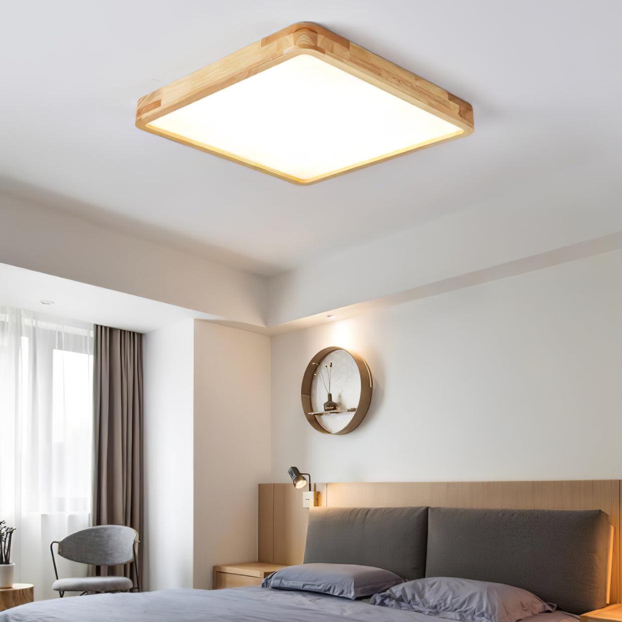 Modern Wooden Geometric LED Flush Mount Ceiling Light for Bedroom and Living Room Lighting