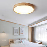 Modern Wooden Geometric LED Flush Mount Ceiling Light for Bedroom and Living Room Lighting