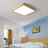 Modern Wooden Geometric LED Flush Mount Ceiling Light for Bedroom and Living Room Lighting
