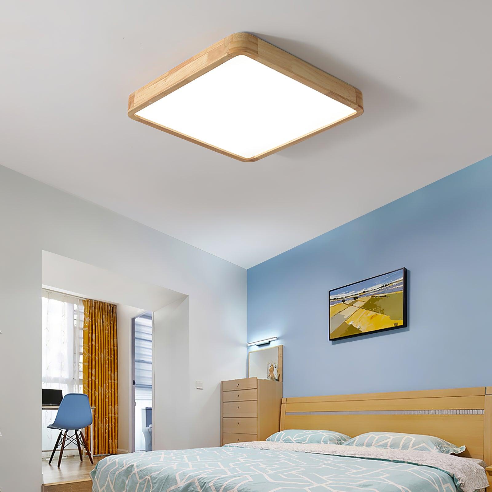 Modern Wooden Geometric LED Flush Mount Ceiling Light for Bedroom and Living Room Lighting