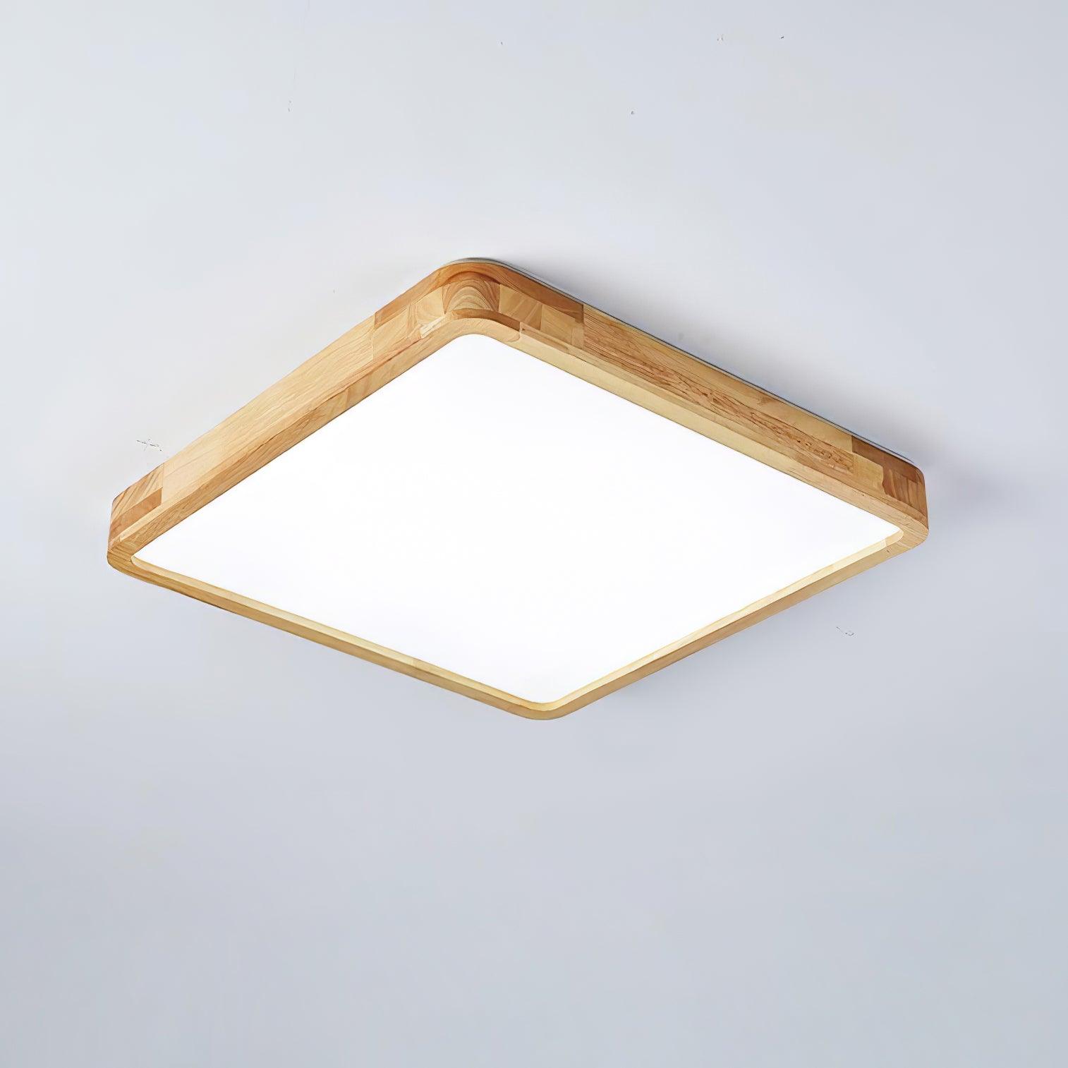 Modern Wooden Geometric LED Flush Mount Ceiling Light for Bedroom and Living Room Lighting
