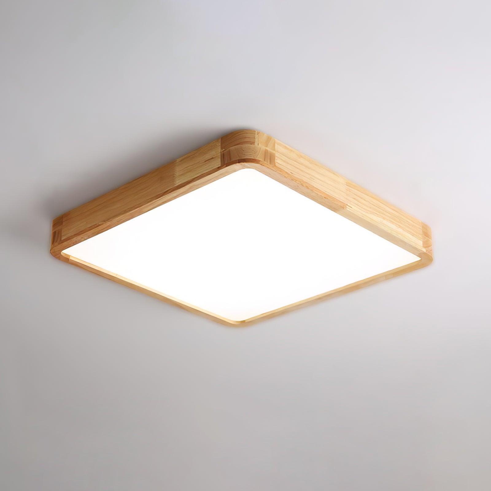 Modern Wooden Geometric LED Flush Mount Ceiling Light for Bedroom and Living Room Lighting