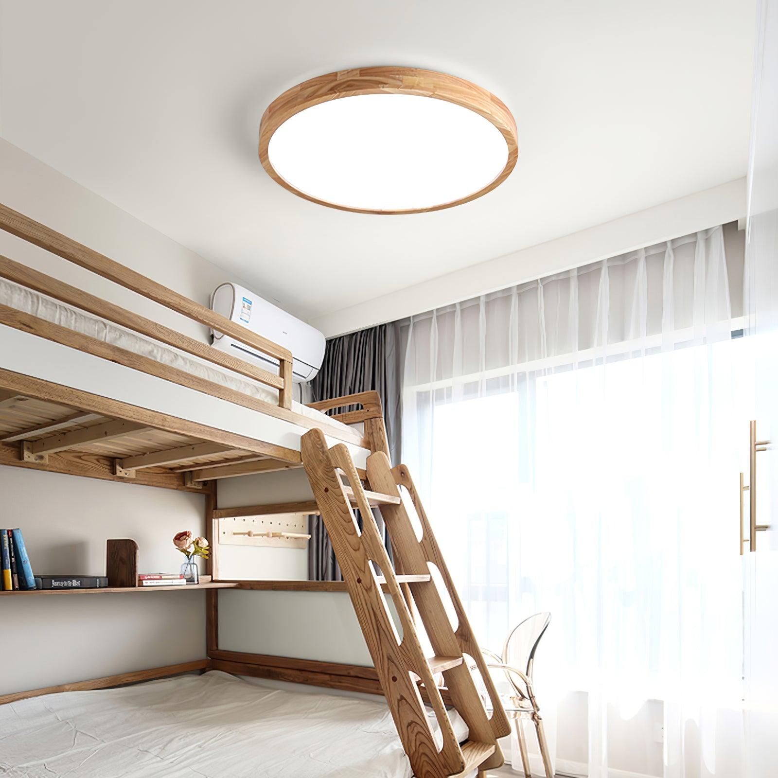 Modern Wooden Geometric LED Flush Mount Ceiling Light for Bedroom and Living Room Lighting