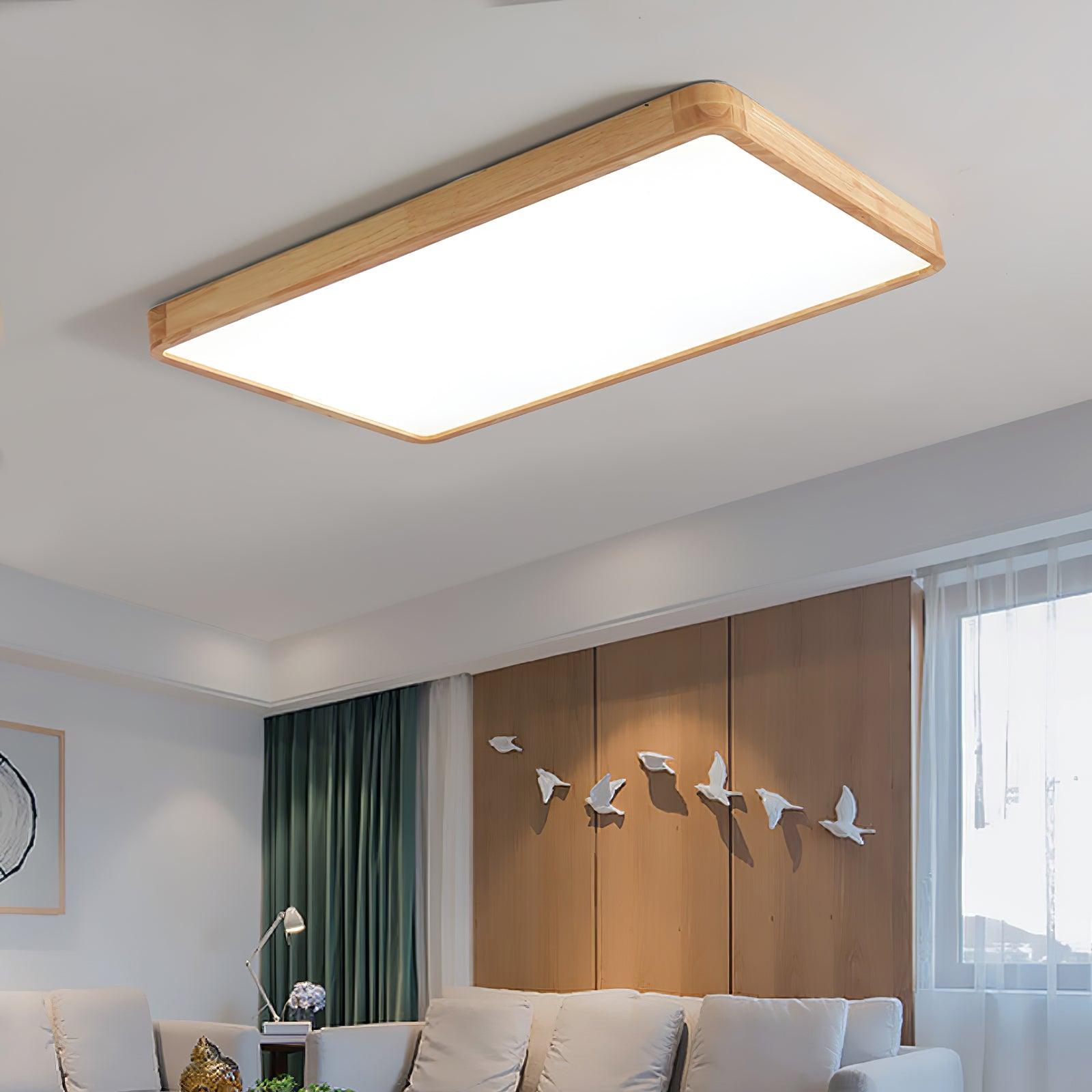 Modern Wooden Geometric LED Flush Mount Ceiling Light for Bedroom and Living Room Lighting