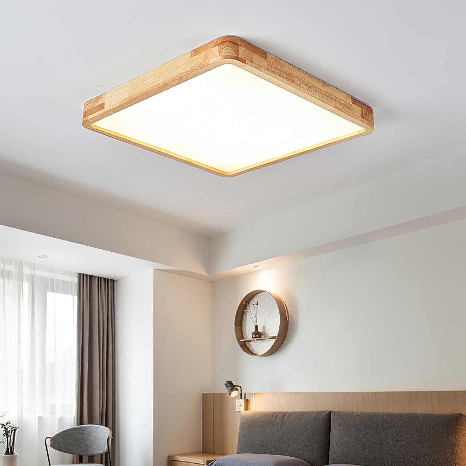 Modern Wooden Geometric LED Flush Mount Ceiling Light for Bedroom and Living Room Lighting