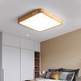 Modern Wooden Geometric LED Flush Mount Ceiling Light for Bedroom and Living Room Lighting