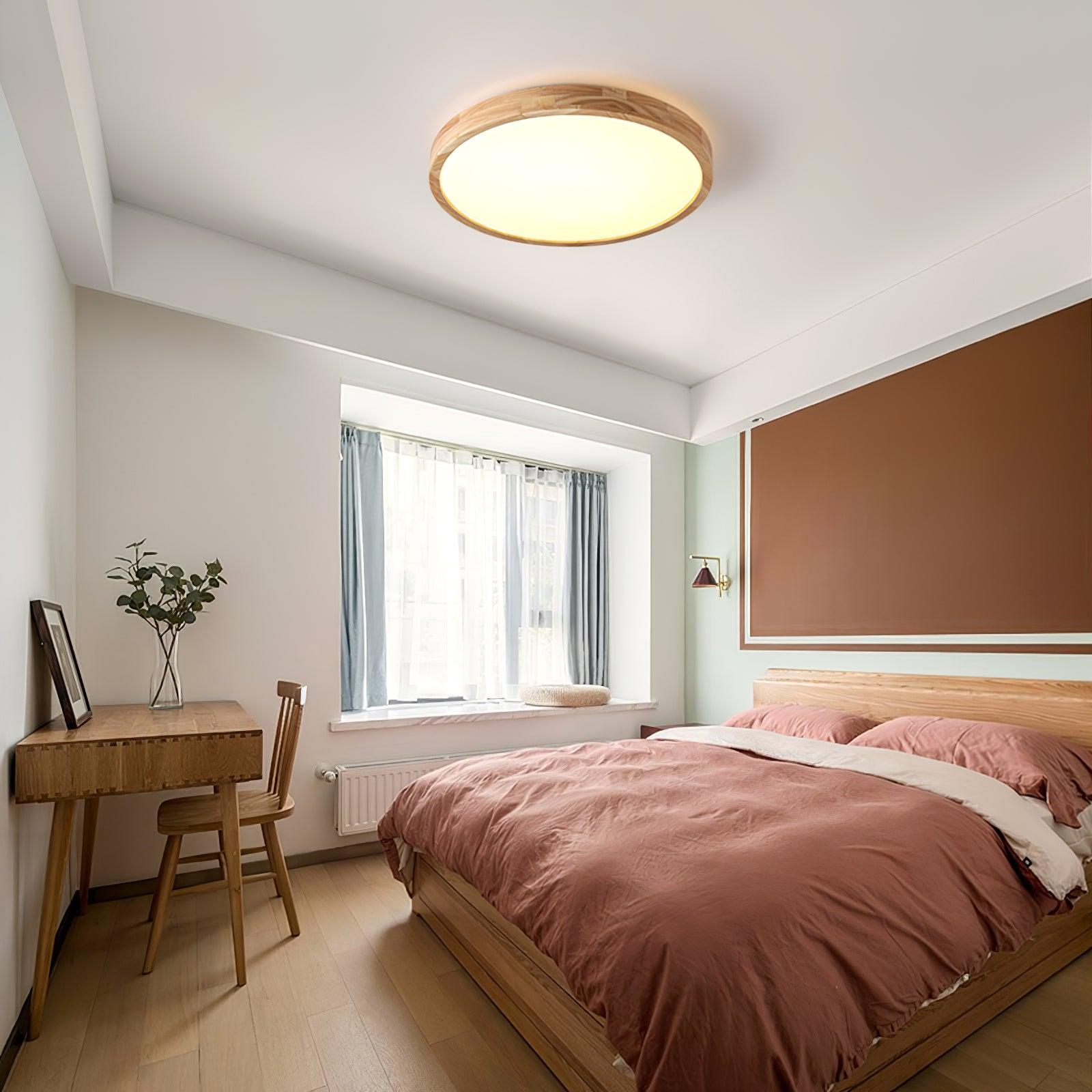Modern Wooden Geometric LED Flush Mount Ceiling Light for Bedroom and Living Room Lighting