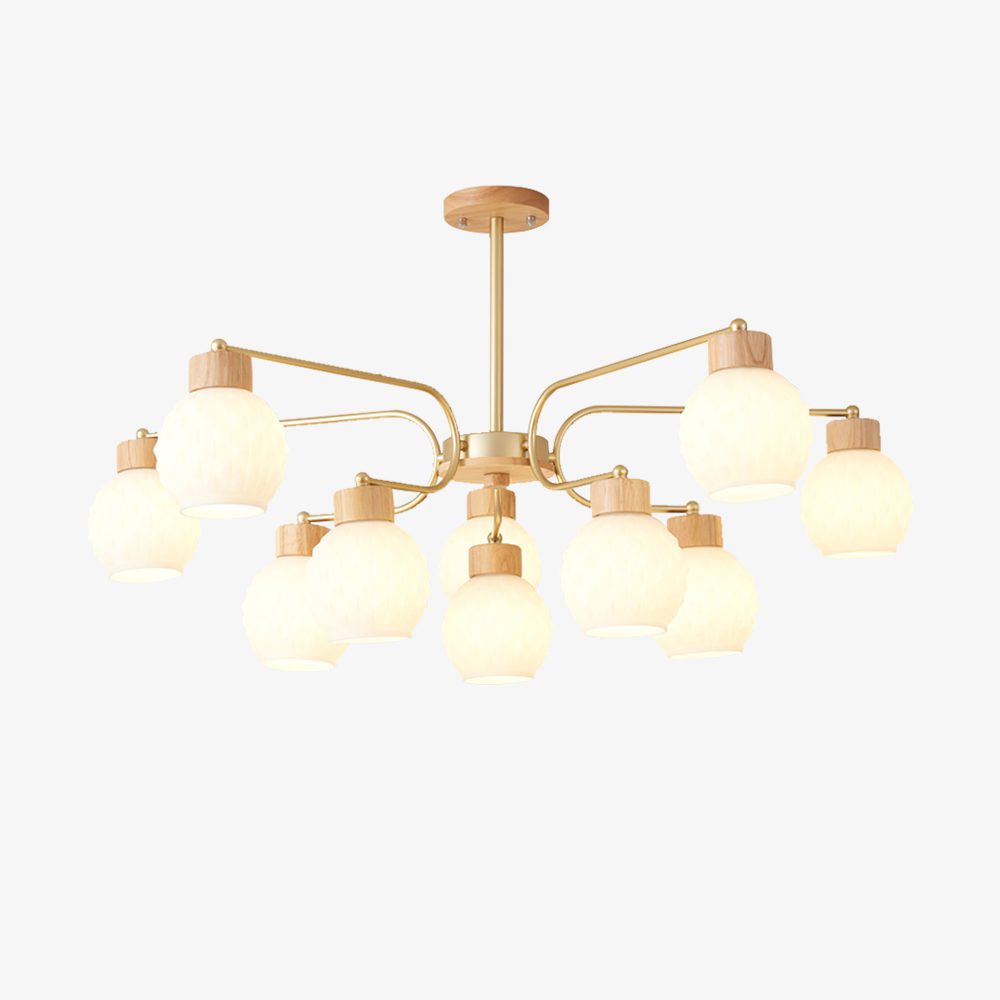 modern-scandinavian-rubber-wood-pineapple-chandelier-with-white-glass-shades