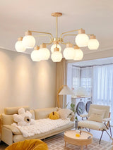 modern-scandinavian-rubber-wood-pineapple-chandelier-with-white-glass-shades