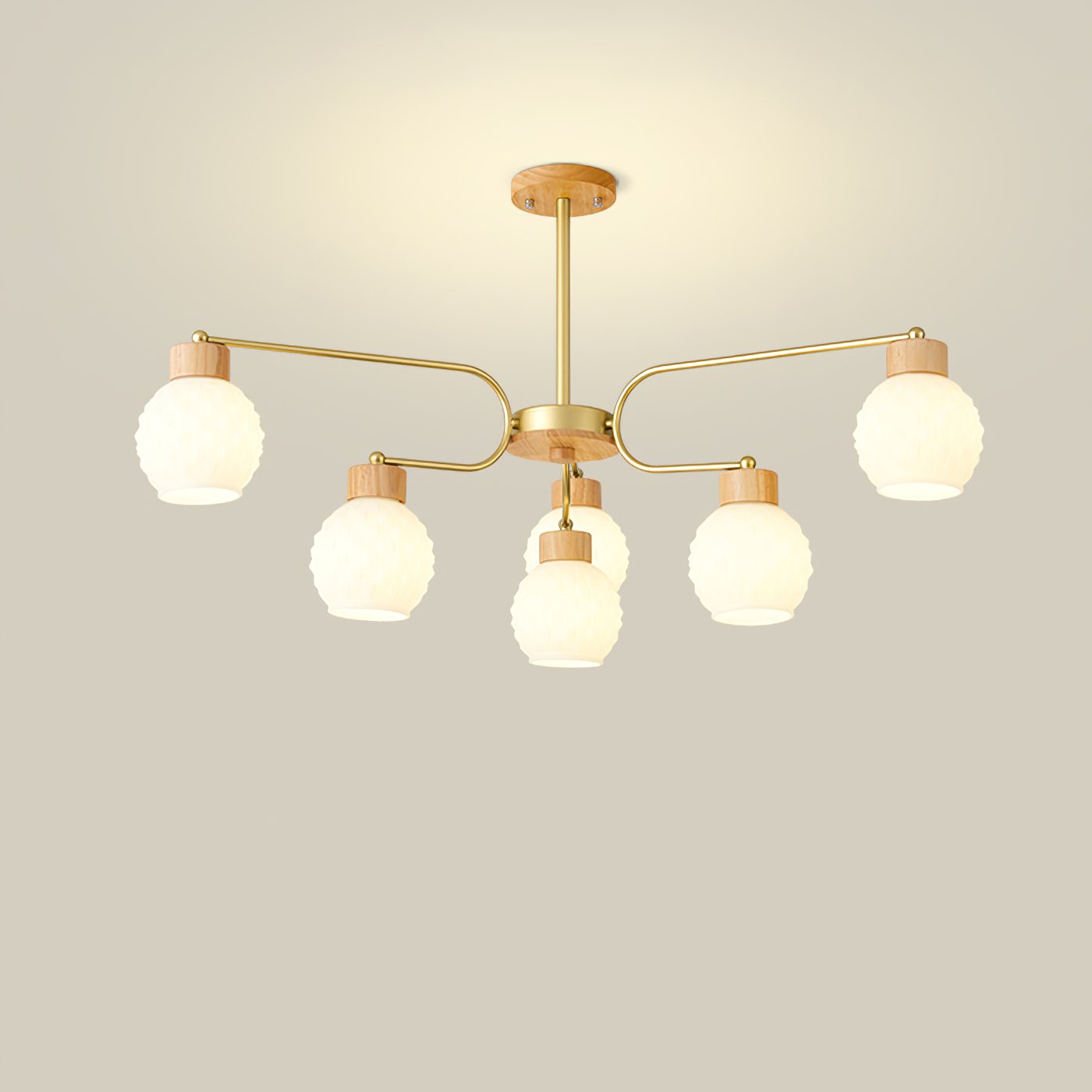 modern-scandinavian-rubber-wood-pineapple-chandelier-with-white-glass-shades