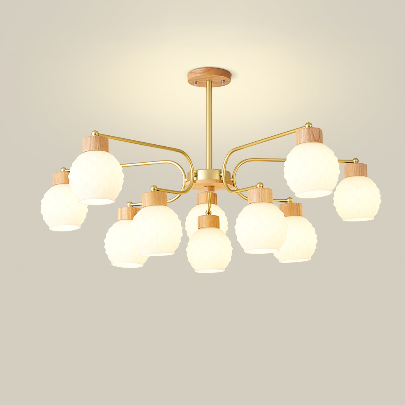 modern-scandinavian-rubber-wood-pineapple-chandelier-with-white-glass-shades