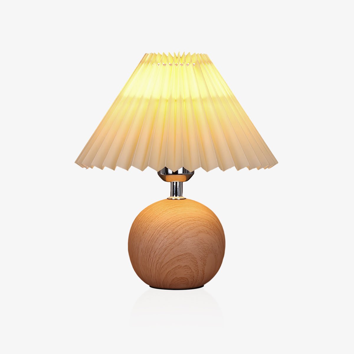Vintage Style Wooden Pleated Table Lamp with Round Solid Wood Base for Bedside Decor