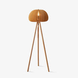 Modern Wooden Pumpkin Floor Lamp Handcrafted Wood Standing Light for Living Room and Bedroom