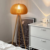 Modern Wooden Pumpkin Floor Lamp Handcrafted Wood Standing Light for Living Room and Bedroom