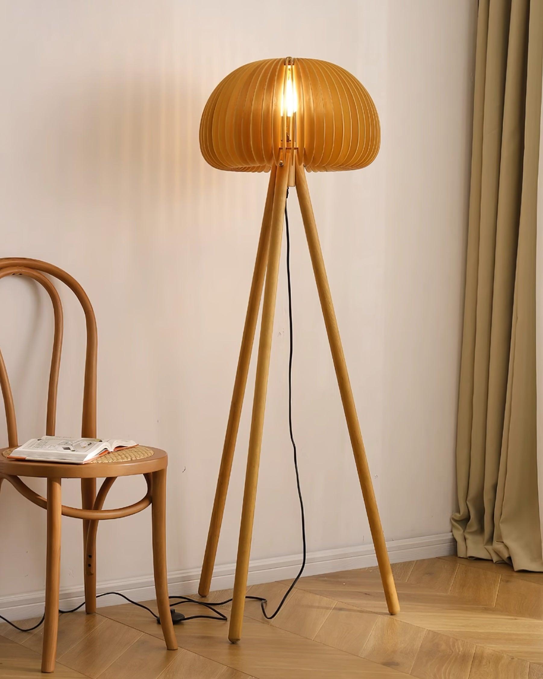 Modern Wooden Pumpkin Floor Lamp Handcrafted Wood Standing Light for Living Room and Bedroom