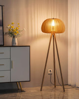 Modern Wooden Pumpkin Floor Lamp Handcrafted Wood Standing Light for Living Room and Bedroom